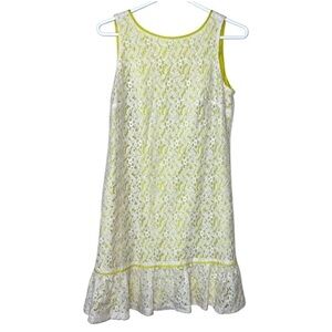 LOFT Ivory and Bright Yellow Lace Ruffle Hem Dress Size 4